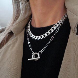 925 Sterling Silver Paperclip Toggle Clasp Necklace 16 inch Paperclip Chain